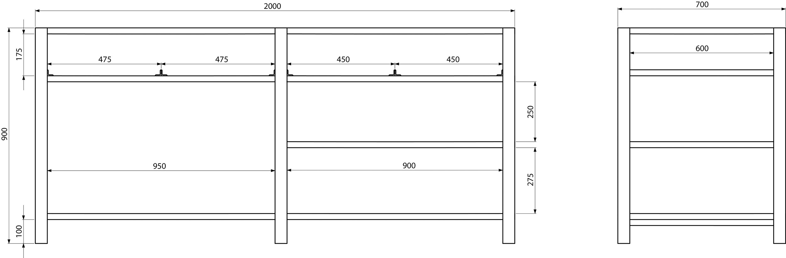 Bauplan für die Werkbank mit Maßen