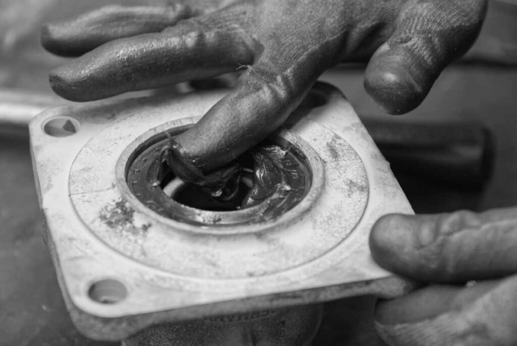 Radlager nach Wechsel der Kugellager abschmieren